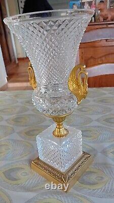 Ancien Vase XIX Medicis En Cristal Et Bronze St Louis Tres Bon Etat Hauteur 30.5