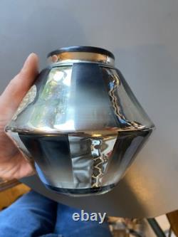 Ancien Vase cristal eglomisé mercurisé motif géométrique vintage CID D Nargel