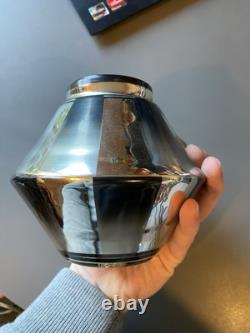 Ancien Vase cristal eglomisé mercurisé motif géométrique vintage CID D Nargel