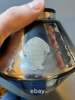 Ancien Vase cristal eglomisé mercurisé motif géométrique vintage CID D Nargel