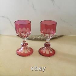 Ancien Verres Overlay En Cristal Rose Baccarat. Saint Louis XIX Éme