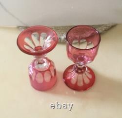 Ancien Verres Overlay En Cristal Rose Baccarat. Saint Louis XIX Éme