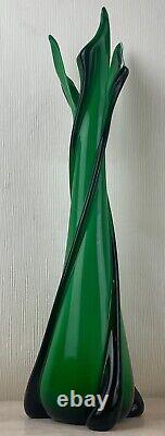 Ancien XXème magnifique vase en cristal vert Murano