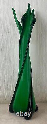 Ancien XXème magnifique vase en cristal vert Murano