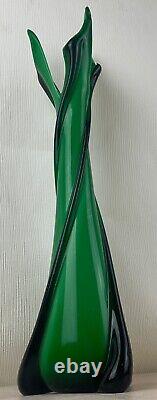 Ancien XXème magnifique vase en cristal vert Murano