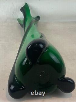 Ancien XXème magnifique vase en cristal vert Murano