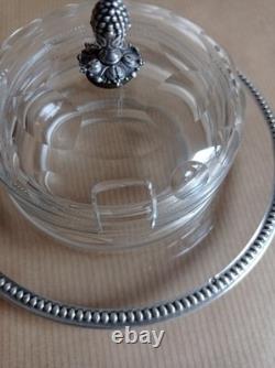 Ancien beurrier cristal argent, Pot à caviar