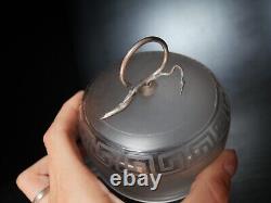 Ancien beurrier cristal dépolie et argent motif grec monture en argent Baccarat