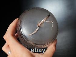 Ancien beurrier cristal dépolie et argent motif grec monture en argent Baccarat