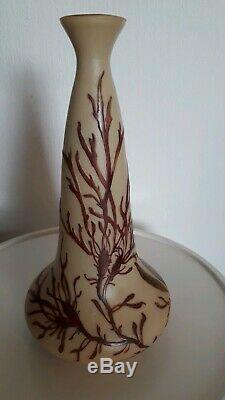 Ancien et rare grand vase legras à décors. D algues émaillée hauteur 27cm