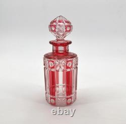 Ancien flacon à parfum ART DECO en cristal taillé de NANCY doublé ROUGE 15,5 cm