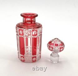 Ancien flacon à parfum ART DECO en cristal taillé de NANCY doublé ROUGE 15,5 cm