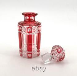 Ancien flacon à parfum ART DECO en cristal taillé de NANCY doublé ROUGE 15,5 cm