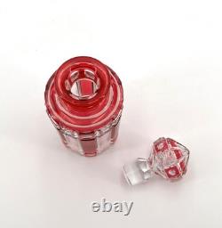 Ancien flacon à parfum ART DECO en cristal taillé de NANCY doublé ROUGE 15,5 cm
