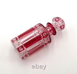 Ancien flacon à parfum ART DECO en cristal taillé de NANCY doublé ROUGE 15,5 cm