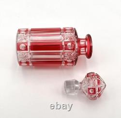 Ancien flacon à parfum ART DECO en cristal taillé de NANCY doublé ROUGE 15,5 cm