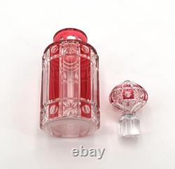 Ancien flacon à parfum ART DECO en cristal taillé de NANCY doublé ROUGE 15,5 cm