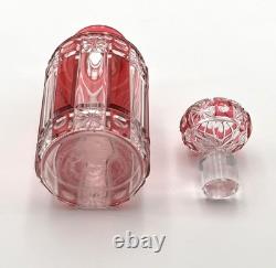 Ancien flacon à parfum ART DECO en cristal taillé de NANCY doublé ROUGE 15,5 cm