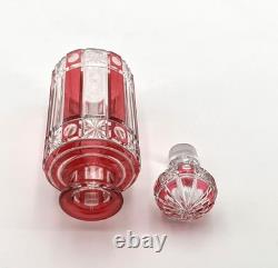 Ancien flacon à parfum ART DECO en cristal taillé de NANCY doublé ROUGE 15,5 cm