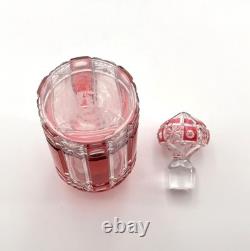 Ancien flacon à parfum ART DECO en cristal taillé de NANCY doublé ROUGE 15,5 cm