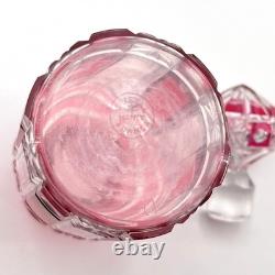 Ancien flacon à parfum ART DECO en cristal taillé de NANCY doublé ROUGE 15,5 cm