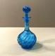 Ancien flacon / carafon cristal sign&eacute; BACCARAT mod&egrave;le BAMBOU couleur BLEU 14,5cm