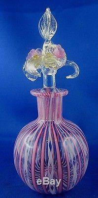 Ancien flacon de parfum verre de venise murano berlingot fleurs soufflé ep 1900