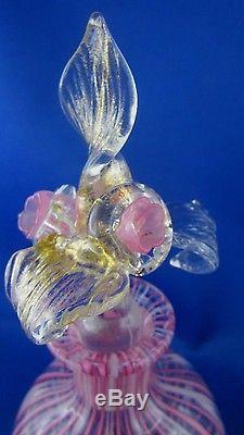 Ancien flacon de parfum verre de venise murano berlingot fleurs soufflé ep 1900
