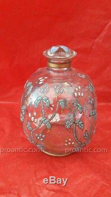 Ancien flacon verre émaillé signé Emile Gallé fin XIXe Daum pâte de verre Nancy