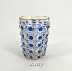 Ancien gobelet signé BACCARAT cristal émaillé BLEU modèle DIAMANTS PIERRERIES