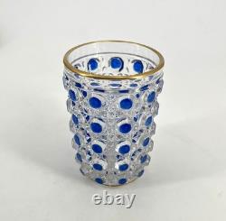 Ancien gobelet signé BACCARAT cristal émaillé BLEU modèle DIAMANTS PIERRERIES