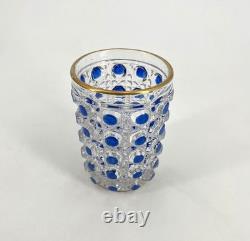 Ancien gobelet signé BACCARAT cristal émaillé BLEU modèle DIAMANTS PIERRERIES