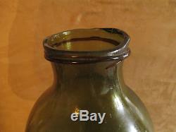 Ancien grand bocal en verre soufflé vert et brun orangé XIX ème