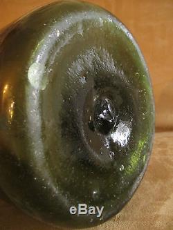 Ancien grand bocal en verre soufflé vert et brun orangé XIX ème