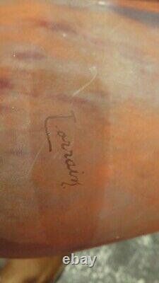 Ancien grand vase en pate de verre signé lorrain epoque 1930 art deco