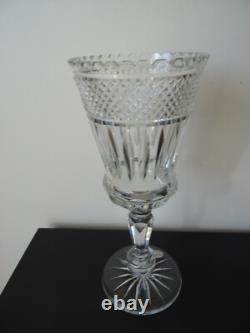 Ancien grand vase sur pied cristal taillé Bohème 32 cm