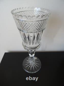 Ancien grand vase sur pied cristal taillé Bohème 32 cm