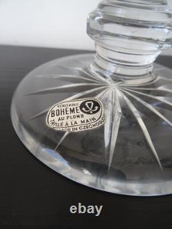Ancien grand vase sur pied cristal taillé Bohème 32 cm