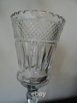 Ancien grand vase sur pied cristal taillé Bohème 32 cm
