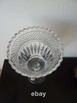 Ancien grand vase sur pied cristal taillé Bohème 32 cm