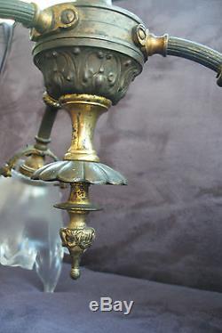 Ancien lustre en bronze et tulipe verre empire période Art Déco