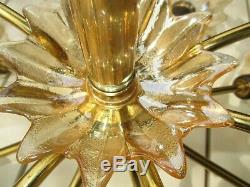 Ancien lustre fleurs en verre & laiton /cristal de murano Italie 60/70