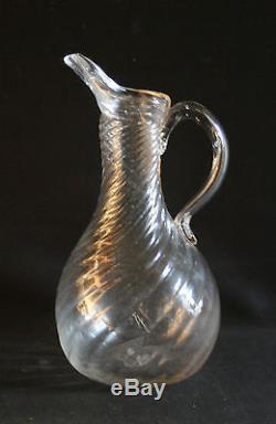 Ancien pichet cruche à cidre normand en verre soufflé torsadé XVIII ème