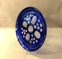 Ancien plateau rond en cristal overlay BACCARAT / SAINT LOUIS doublé BLEU 30,5cm