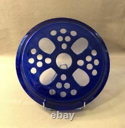 Ancien plateau rond en cristal overlay BACCARAT / SAINT LOUIS doublé BLEU 30,5cm