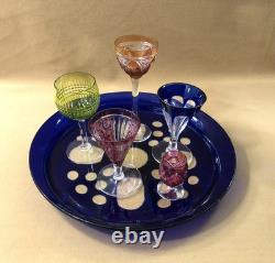 Ancien plateau rond en cristal overlay BACCARAT / SAINT LOUIS doublé BLEU 30,5cm