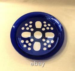 Ancien plateau rond en cristal overlay BACCARAT / SAINT LOUIS doublé BLEU 30,5cm