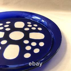 Ancien plateau rond en cristal overlay BACCARAT / SAINT LOUIS doublé BLEU 30,5cm