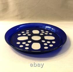 Ancien plateau rond en cristal overlay BACCARAT / SAINT LOUIS doublé BLEU 30,5cm