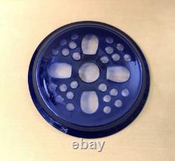 Ancien plateau rond en cristal overlay BACCARAT / SAINT LOUIS doublé BLEU 30,5cm